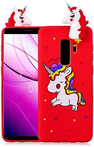 Cute Case for Samsung Galaxy S9, Silicone Case Cover for Samsung Galaxy S9, Soft Silicone Gel TPU Rubber 3D Lovely Case for Samsung Galaxy S9, ZCRO Flexible Funny Cartoon Creative Unique Animal Design Stylish Durable Skin Shell Ultra Slim Fit Lightweight Cover Bumper Case Protective Back Case for Samsung Galaxy S9 (Cute Unicorn, Red)