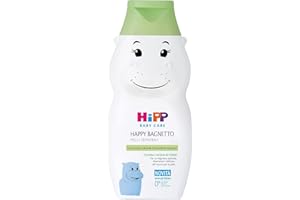 HiPP - Baby Care - Happy Bagnetto a Forma di Simpatico Ippopotamo, Bagnoschiuma per Bambini, per Pelli Sensibili, pH Neutro, con Estratto Naturale di Mandorle Bio, 1 Flacone da 300 ml