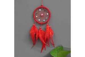 CAWHUI Red Small Dream Catcher with Feathers Wall Hanging Ornament Indian Style Decoration Wind Chimes for Car Home Wall Decor Home and Kitchen,Home Décor Accents, Dream Catchers