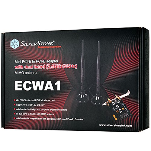 SilverStone SST-ECWA1 – Adapter Karte Mini PCI-E zu PCI-E + 2x Dual Band (2.4GHz 3dBi/5GHz 5dBi) MIMO Antenne mit rundem Magnetfuß, Kabellänge: jeweils 1,50 Meter - 8