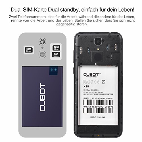 Cubot X18 4G Smartphone Ohne Vertrag (5.7 Zoll (19cm) IPS Touch Display Handy, RÃ¼ckseitenkamera 16MP (mit 1000mha LED Blitz), 13MP Frontkamera (weiches Licht selfie), 3GB RAM, 32GB Speicher, UnterstÃ¼tzung 128GB TF-Karte Expansion, 3200 mAh Batterie, Dual SIM Karten Dual Standby) Blau