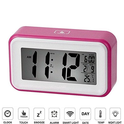Greeney Digitale Wecker Uhren Mit Großes Bildschirm und Smart-Touch Control, Temperaturanzeige, Kalender, 24/12 Stunden-Umwandlung, Aufsteigende Alarm, Sensor-Hintergrundbeleuchtung, Praktische Snooze / Licht Funktion Ultra Lautlos ROSA