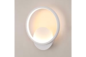 Toolight Applique Murale Intérieure LED, 12W 1350LM Ronde Lampe Murale Moderne, Aluminium Luminaire Mural 3000K Lumière Blanche Chaude pour Chambre Salon Salle de Bain Couloir Escalier, Blanche, Ø20cm