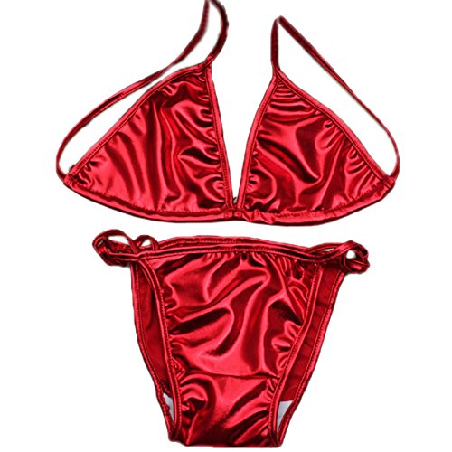 Preisvergleich Produktbild Timagebreze Frauen Sexy Glaenzend Babydoll Dessous BH + G-String Strandkleidung rot