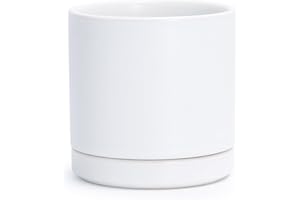 D'vine Dev 3.5 Inch Ceramic Planter Pot with Drainage Hole and Saucer, Indoor Cylinder Round Planter Pot, White, 94-O-A-1