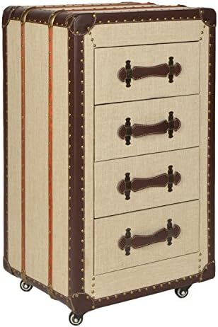 ts-ideen Chest Sideboard Suitcase Design Beige Rivets Synthetic Leather Storage Box
