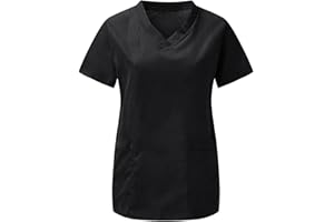JISUXIAB Scrubs Tops Nurses Shirts for Women Ladies UK V Neck Short Sleeve Plus Size Healthcare Uniforms Medical Beauty Pockets Buttons Tunics Tops