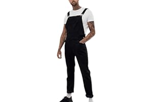 Pejihota Hombre Mono Denim Bib Mono Negro Cartas de la Moda Ropa de Trabajo Ajustable Slim Fit Jumpsuit con bolsillos