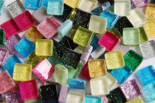 100 Stück Glas Mosaiksteine mit Glitzer 1x1cm ca. 85g Buntmix