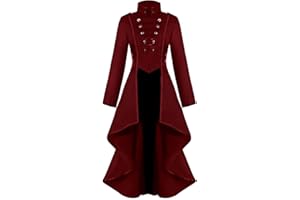 Sangdut Vintage Steampunk Jacket Halloween Costumes for Women, Female Medieval Gothic Renaissance Clothes Ladies Tailcoat Irregular Hem Outfits Adult Retro Victorian Pirate Vampire Cosplay Uniform