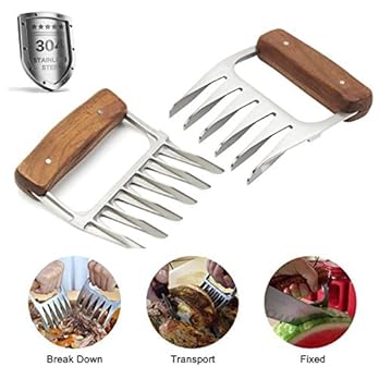 Meat Claws 1 Paar Edelstahl Pulled Pork Krallen Fleischkrallen Mit Wooden Handle Fleischgabel Bbq Grill Party Gabeln Fr Gebratenes Fleisch