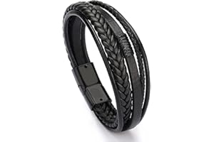 Branets Bracelet en cuir pour homme Bracelet tressé Bracelets de manchette avec fermoir magnétique, cadeaux d'anniversaire de Noël pour hommes et garçons