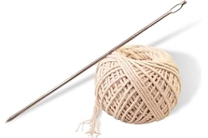 SpitJack Meat Trussing Needle and Butchers Cooking Twine Kit for Sewing Up Whole Hog, Pig, and Roasting Chicken and Turkey. 7 Inch Stainless Steel Needle and 185 Feet of Cotton Kitchen String.