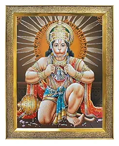 Koshtak Hanuman/bajrangbali ji Tearing his Chest Showing shri ram and sita maa Photo Frame with Unbreakable Glass for Wall Hanging/Gift/Temple/puja Room/Home Decor and Worship