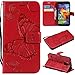 Produktbild Galaxy S5 Hülle, Conber Lederhülle Handyhülle mit [Kostenlose Schutzfolie], PU Tasche Leder Flip Case Cover Emboss 8D Schmetterling Schutzhülle für SamsungGalaxy S5 - Rot