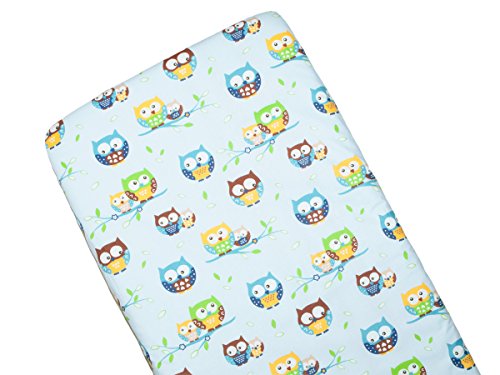 Junior Cotton Cot Bed Fitted Sheet 70x140cm (in favorite fabric pattern / design) - OWL BLUE