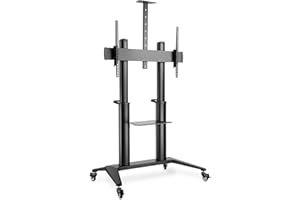 DIGITUS DA-90452 – Collaboration Trolley/TV Präsentationswagen für Monitor von 70-120" – Tragelast 140kg max. – Mit Ablage für Laptop & Kamera – Praktischer Griff auf der Rückseite