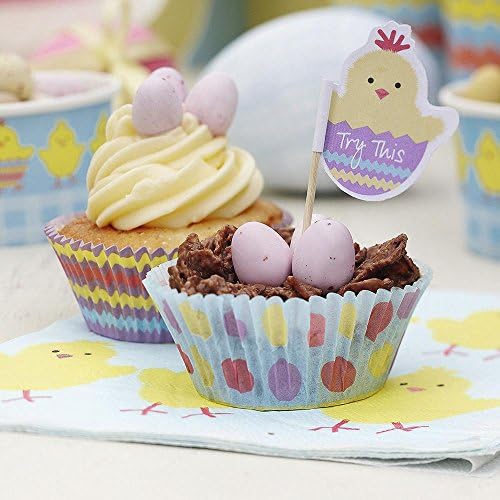 Easter Chick Cupcake Bun Cases (100) &amp; Food Pick Decorations (10) - great for any Easter Celebration