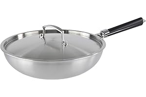 Kamberg - Wok inox 28 cm manche amovible - Acier inoxydable 18/10 Triply - Tous feux dont induction et four