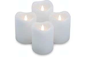 ‎TOCI ToCi 4 x LED Kerzen Weiß Ø 5 x 7 cm – Flammenlose Echtwachskerzen mit flackerndem Licht & Timer - LED-Stumpenkerzen mit An-/Ausschalter - Batteriebetriebene Dekokerzen für Advent & Zuhause