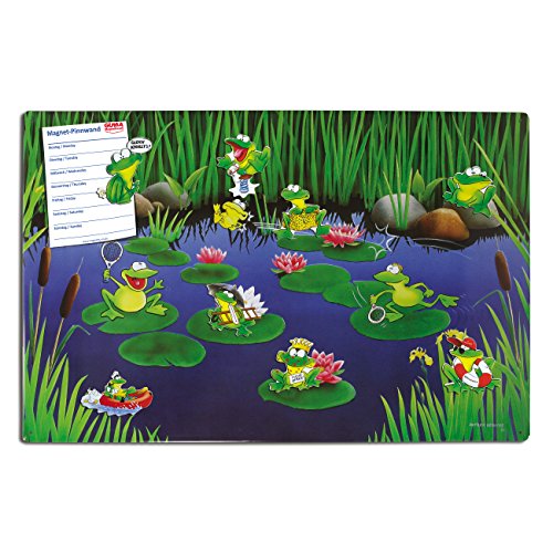 Magnettafel Frosch – Lauschige Design Metall Magnetpinnwand 60x40 cm – Memoboard Pinnwand mit Motiv: Natur & Tiere Froschteich – inkl. 8 Magnete Frösche für Magnetwand - Original GUMA Magneticum®