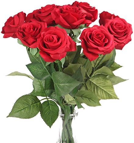 Silk Rose 17" Artificial Flowers As Natural -Louis Garden (3, Red)