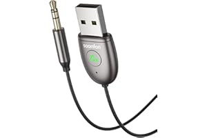 Adapter Aux Bluetooth 5.3 z przyciskiem wielofunkcyjnym, samochodowy adapter Bluetooth SOOMFON z mikrofonem, odbiornik Aux Bluetooth do głośnika, domowe stereo, rozmowa w trybie głośnomówiącym/przełączanie muzyki/Siri i Google