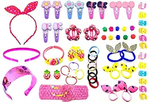 RICH HAIR ACCESSORIES Baby Girls Hair Band Fancy tic tac clips Headbands Accessories For 3 To 12 Age Kids With Gift Box Combo/Set Multicolored (Pack of 56)