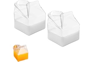 BEUFEE Set di 2 Cartone di Latte di Vetro, 250 Ml Bottiglia per Il Latte Quadrata Contenitore per Latte Trasparente Contenitori del Latte Irregolari per Cocktail, Vino, Latte, Acqua Calda, Bicchieri Regalo
