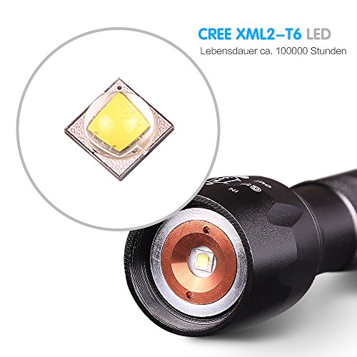 Taschenlampe LED | Apeanut 1000 Lumen wiederaufladbare Zoombar CREE XML2 T6 HandLampe | 5 Leuchtsmodis Einstellbar und Fokus Wasserdicht Fahrradlampe inklusive 18650 Batterieabdeckung | Kinder Radfahren Camping Außen Outdoor Haushalt Büro usw - 2