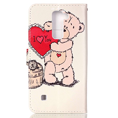LG Stylus 2 LS775 Hülle,Sunroyal PU Leder Brieftasche Schutzhülle Tasche Handyhülle Schutz Hüllen im Bookstyle Ledertasche mit Stand Funktion Kartenfächer Magnetverschluss Magnet Etui Schale Schutzhüllen,Cute Funny Schön Rosa Rot Cartoon Bär Love Heart Muster Entwurf Flip Klapp Cover Tasche mit Kartensteckplatz Hinterschale Kartenschlitz mit Silikon Kratzfest für LG Stylus 2 LS775/LG G Stylo 2 + Anti-Staub Stecker-Bear - 3