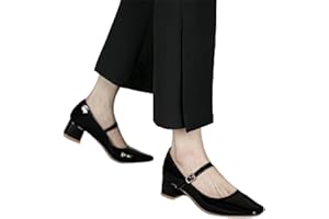 YUAB Scarpe Mary Jane da Donna Primavera e Autunno Scarpe con Tacco Basso in Pelle Verniciata Scarpe da Ragazza con Fibbia Bassa Punta Quadrata-Nero,38
