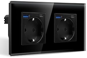CNBINGO Dubbelt vägguttag Infällt med 2x USB-A/C Max.2,1A, Glas
