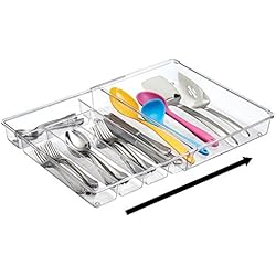 mDesign organiseur de tiroir transparent - bac de rangement de couverts, idéal pour le tiroir de cuisine - système d'organisation extensible de toutes sortes d'ustensiles de cuisine