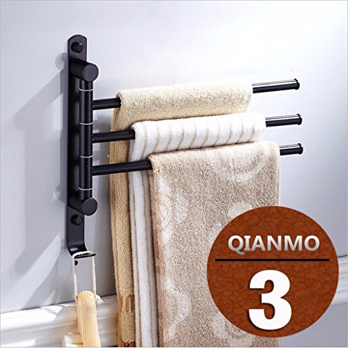 Preisvergleich Produktbild Qianmo-Towel Rack Badezimmer Handtuchhalter Schwarz Bronze Edelstahl bewegliche Handtuch Handtuch Stange Stange Falten drehbare Haken am Waren, Schwarz 3 Stangen