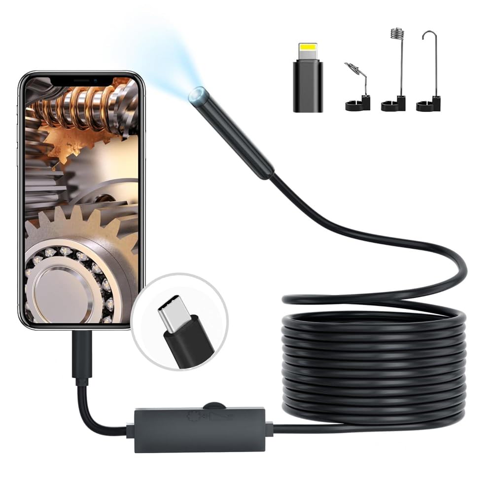 Picache Endoscopische inspectiecamera, endoscoop 1920p 7,9 mm IP68, waterdichte sonde, 5 m met 8 leds voor iOS/Android (geen wifi nodig)
