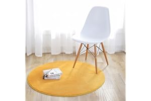 Fouriding Tapis Rond Couleur Pure Tapis de Sol Chambre Salon Salle de Bain Cuisine Enfant Moderne Antidérapant Décor Maison Jaune 100CM