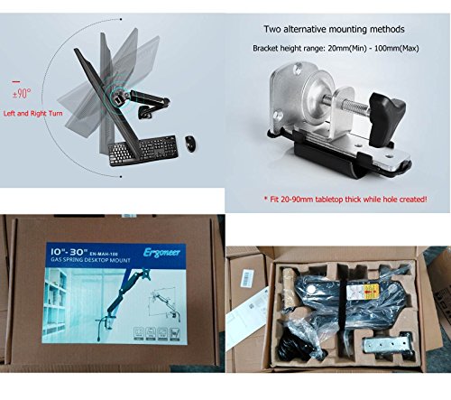 ergoneer Full Motion Gas Spring Single LCD Arm Ständer Halterung Passt 25,4 cm-30 „Computer Monitor – höhenverstellbar Swivel Desktop mount Swing Monitor Arm mit Audio Mikrofon USB Anschlüsse - 6