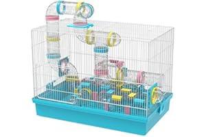 GNB PET Large Hamster Cage DIY Habitat 20‘’x12''x15'' With Complete Tunnel Tube Module Toys for Gerbil Mouse Dwarf Mice(Blue)