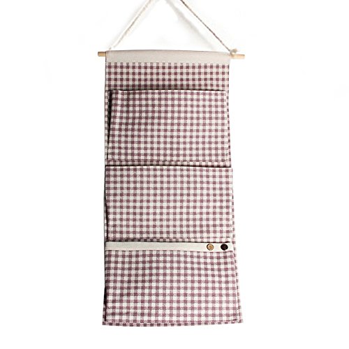 Linen/Cotton Fabric Wall Door Closet Hanging Storage Bag Books Organizational Back to School Office Bedroom Kitchen Rectangle 3 Pockets Home Organizer Gift ,11.8"W x 25.6"H (3 Pockets-Purple)