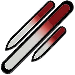 Mont Bleu Conjunto de 3 limas de uñas de cristal de color en estuche de terciopelo negro, vidrio templado checo auténtico, Garantía de por vida | Fabricado a mano en la República Checa