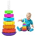 Foreverup Spinning Stacking Toys, Baby Sensory Spin Gears Stacking Rings Toy, Rainbow Spinning Wheel Stack Toy for Early Education Kids Brain Development Toys Family Games for 12 Months+ (6pcs)