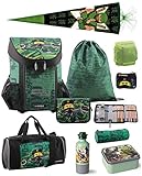 Die Vordertasche hat die ideale Größe zum Verstauen der enthaltenen Federmappe oder für eine Brot-dose. Das Schüleretui ist gefüllt mit Produkten von Lego. Außerdem im Set enthalten ist ein Turnbeutel, Schlamper-Etui und Geldbörse / Brustbeutel. Sicherheit: reflektierende Elemente an allen Seiten. Ergonomisch-e gepolsterte Rückenpartie.