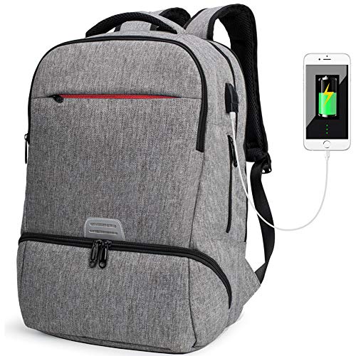 Mochila para portátil 15.6 con Puerto de USB Mochila Escolares Impermeables para Diario Negocio Trabajo Viaje,Gris
