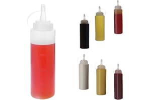 WELLXUNK Botella de Salsa, 6 pcs 8oz condimento Botellas Utilizado para Tapas para Salsa BBQ Aceite de Oliva Ketchup Mostaza mayonesa Salsa Picante aderezo de Ensalada