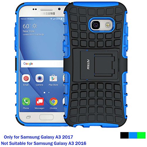 Fetrim Coque Samsung Galaxy A3 2017, Armure Support TPU Silicone + Plastique Protection Étui,Anti Chocs Bumper Hybride Protection Housse Cover pour Samsung Galaxy A3 2017 - Bleu