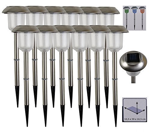 12x LED Solarleuchte mit Farbwechsler Set Gartenbeleuchtung Solarlampe Edelstahl