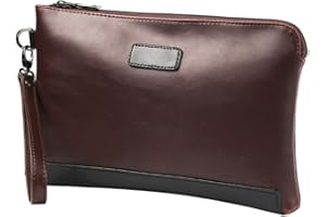 PPGE Multifonctions Sac À Main De Cuir Homme Marron Sac De Poignet Pochette Document Sacoche Embrayage Grand Portefeuille Wallet Porte Cartes Chequier Monnaie pour Business Soirée Mariage