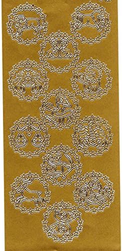 gold craft peel offs, zodiac signs in star circle peel off stickers for crafts, card making, invites etc