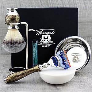 Haryali London 6Pc Mens Shaving Kit 5 Edge Razor, Synthetic Badger Hair Brush, Bowl, Stand, Soap and Alum Perfect Set… - Image 2